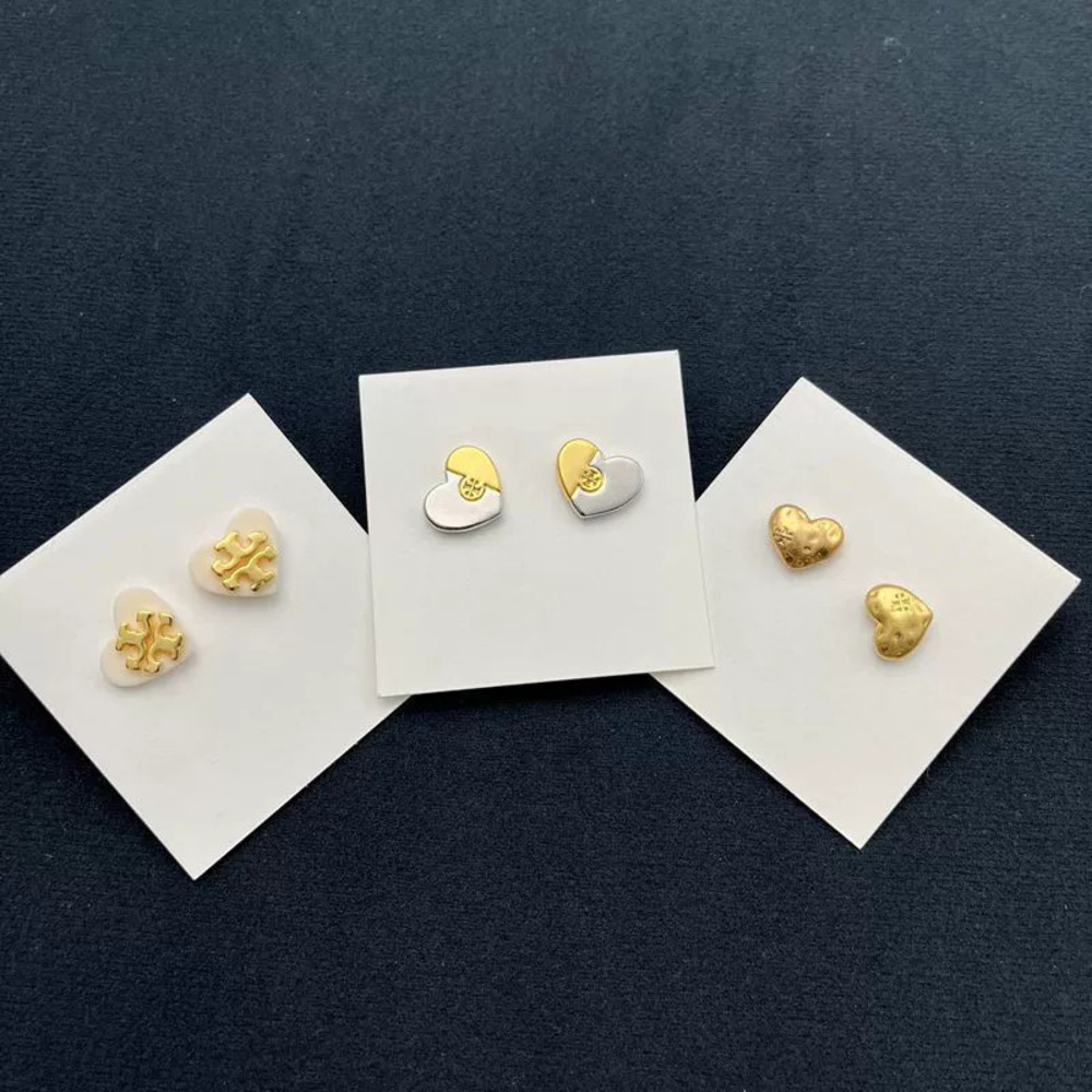 Tory Burch Recessed Double Heart Earrings Gold Plated
